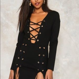 NastyGal Get attached lace up dress size S